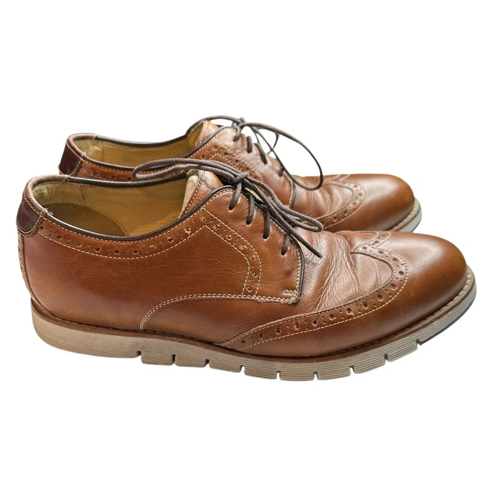Johnston Murphy Martell Wingtip Dress Shoes Camel Tan Sheepskin Leather Mens 9.5